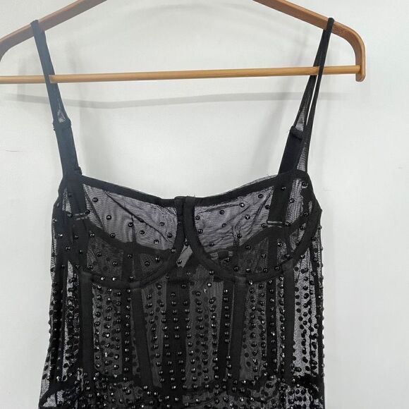 KIKIRIKI MESH BEADED SEQUINS SPAGHETTI STRAP LONG MAXI DRESS SIZE: M GOTTI PARTY - Picture 2 of 9